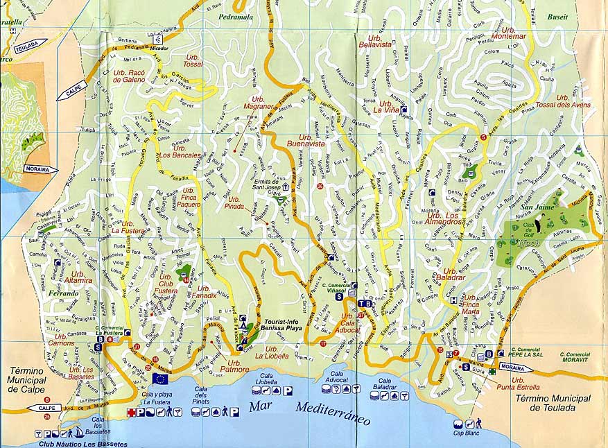 Inland Costa Blanca, Benissa - Map of the Urbanisations of Benissa